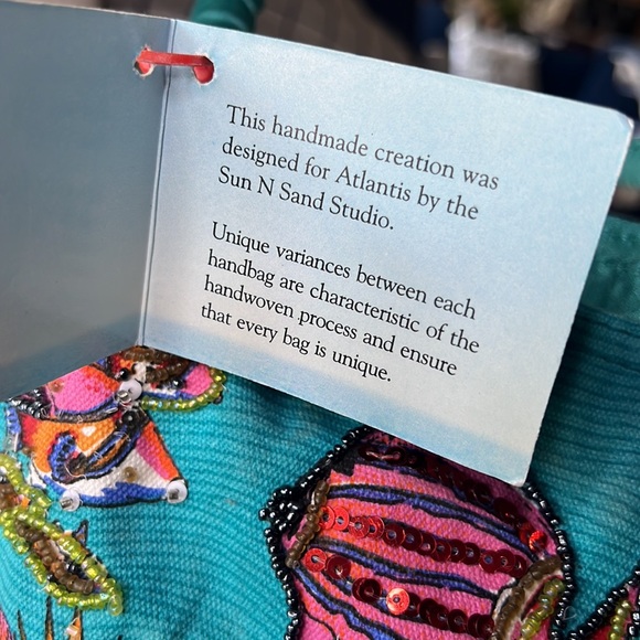 Atlantis Paradise Island Beach Tote Bag Beads Sequins and Satiny Aqua and Fish - Picture 13 of 17